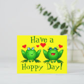Hoppy Day Cartoon Frogs Happy Yellow Postkarte (Stehend Vorderseite)