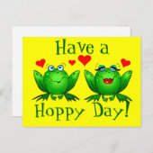 Hoppy Day Cartoon Frogs Happy Yellow Postkarte (Vorne/Hinten)