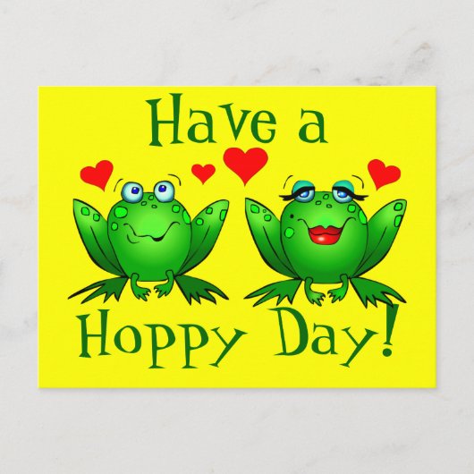 Hoppy Day Cartoon Frogs Happy Yellow Postkarte (Vorderseite)