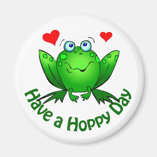 Hoppy Day Niedlich Green Frog w Hearts Magnet (Vorne)