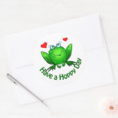 Hoppy Day Niedlich Green Frog w Hearts Runder Aufkleber (Umschlag)