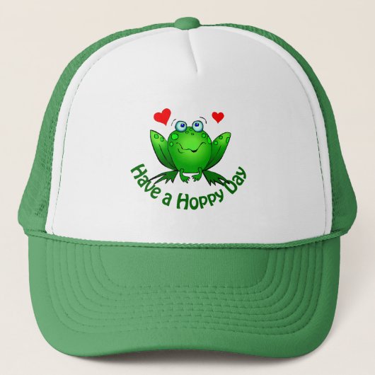 Hoppy Day Niedlich Green Frog w Hearts Truckerkappe (Vorderseite)