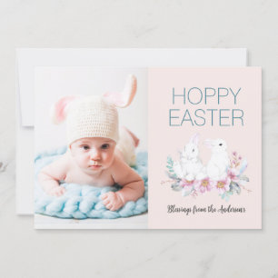 Hoppy Easter Bunny Floral Foto Ferienkarte Feiertagskarte