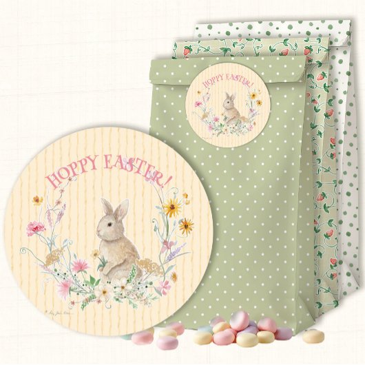Hoppy Easter Bunny Wildflower Floral Envelope Seal Runder Aufkleber
