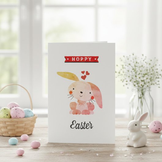 "Hoppy Easter" Funny Whimsy Bunny Happy Easter Karte