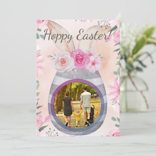 Hoppy Easter photo in grey egg Einladung (Stehend Vorderseite)