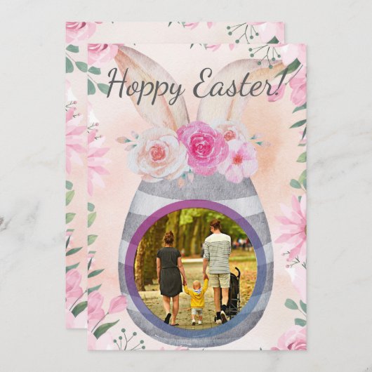 Hoppy Easter photo in grey egg Einladung (Vorne/Hinten)
