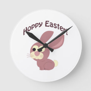 Hoppy Easter Pink Bunny Runde Wanduhr
