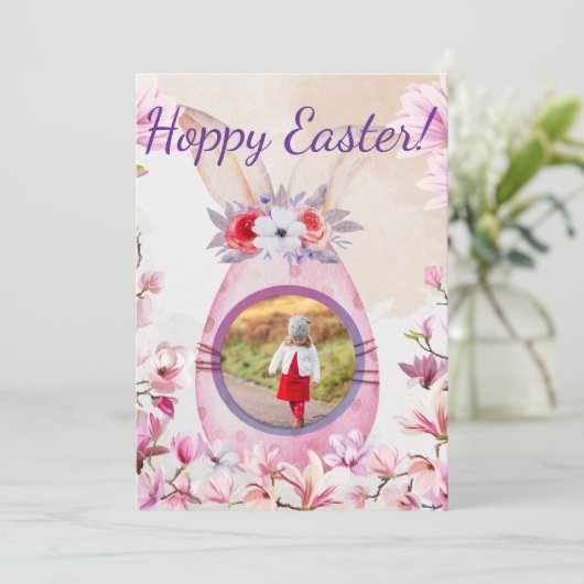 Hoppy Easter pink egg photo Einladung (Stehend Vorderseite)