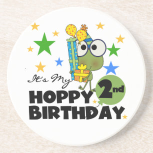 Hoppy Frog 2. Geburtstag T - Shirt und Geschenke Getränkeuntersetzer