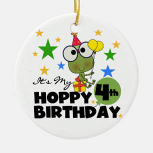 Hoppy Frog 4. Geburtstag T - Shirt und Geschenke Keramikornament