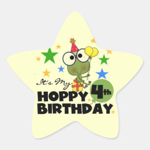 Hoppy Frog 4. Geburtstag T - Shirt und Geschenke Stern-Aufkleber