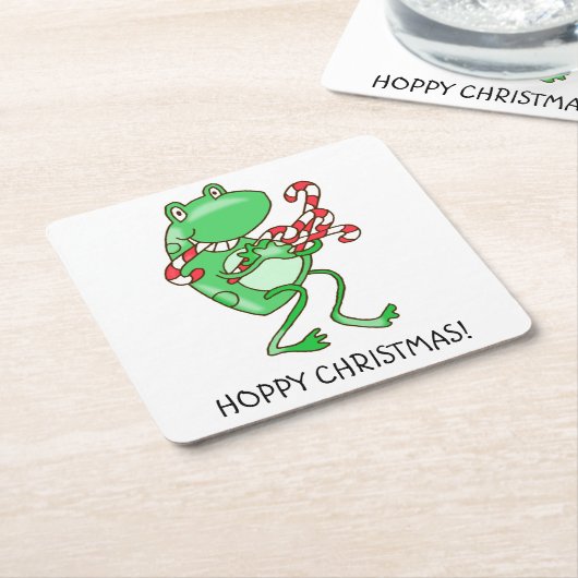 Hoppy Frog Christmas — Frosch, Candy Cane Xmas Rechteckiger Pappuntersetzer (angewinkelt)