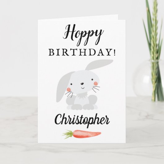 Hoppy Geburtstag! Funny Bunny Birthday Karte (Vorderseite)