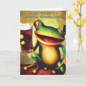 Hoppy Geburtstag! Funny Frog Holding Beer Glass Karte (Gelbe Blume)