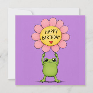 Hoppy Geburtstag! Süßer Frosch hält Blumen-Geburts Karte
