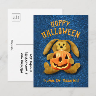 Hoppy Halloween Hase mit Jack-o-Lantern Postkarte