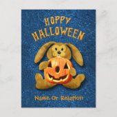 Hoppy Halloween Hase mit Jack-o-Lantern Postkarte (Vorderseite)