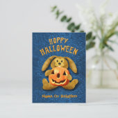 Hoppy Halloween Hase mit Jack-o-Lantern Postkarte (Stehend Vorderseite)