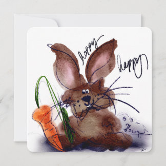 Hoppy Happy Easter Watercolor Bunny Notecard Mitteilungskarte