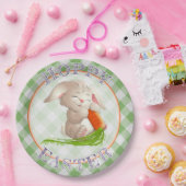 Hoppy Happy Oaster Bunny Green Gingham Pattern Pappteller (Party)