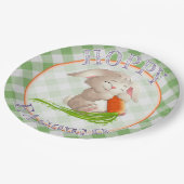 Hoppy Happy Oaster Bunny Green Gingham Pattern Pappteller (Schrägansicht)