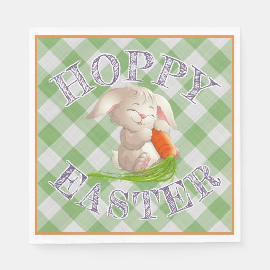 Hoppy Happy Oaster Bunny Green Gingham Pattern Serviette (Vorderseite)