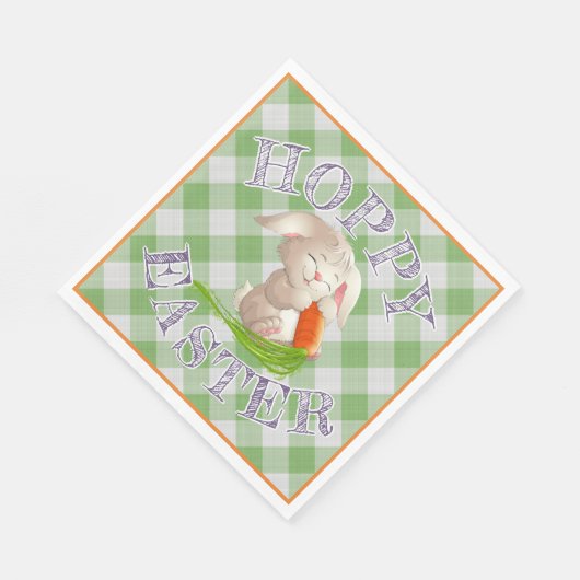 Hoppy Happy Oaster Bunny Green Gingham Pattern Serviette (Ecke)