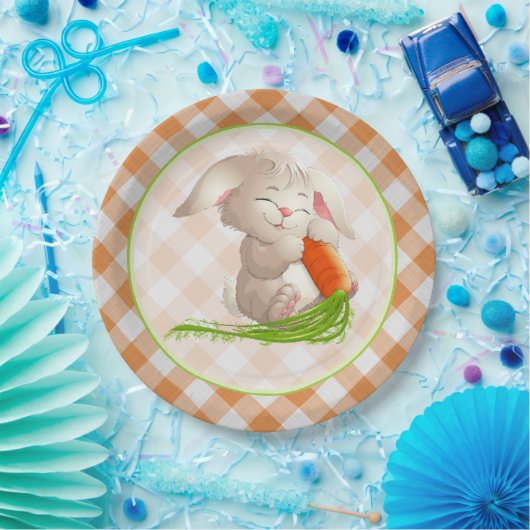 Hoppy Happy Oaster Bunny Orange Gingham Pattern Pappteller (Party)