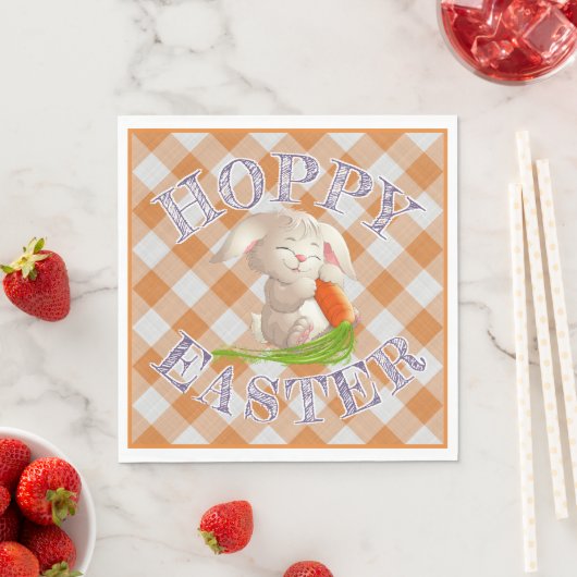 Hoppy Happy Oaster Bunny Orange Gingham Pattern Serviette (Beispiel)
