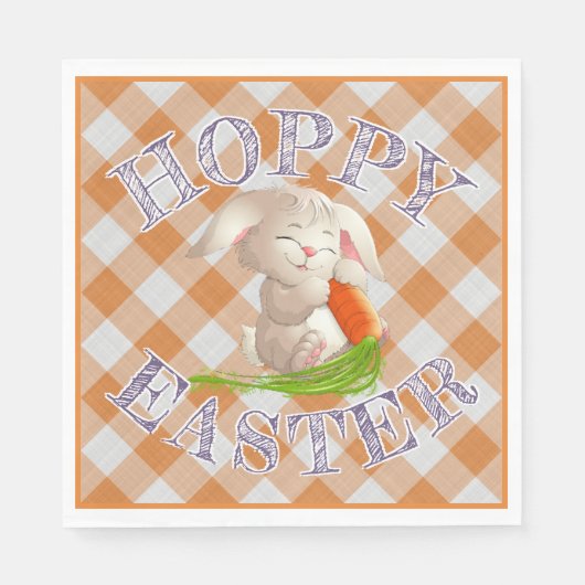 Hoppy Happy Oaster Bunny Orange Gingham Pattern Serviette (Vorderseite)