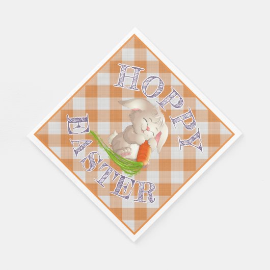 Hoppy Happy Oaster Bunny Orange Gingham Pattern Serviette (Ecke)