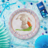 Hoppy Happy Oaster Bunny Pink Gingham Pattern Pappteller (Party)