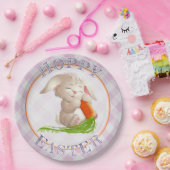 Hoppy Happy Oaster Bunny Pink Gingham Pattern Pappteller (Party)