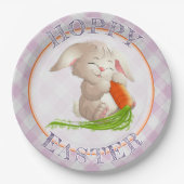 Hoppy Happy Oaster Bunny Pink Gingham Pattern Pappteller (Vorderseite)
