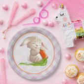 Hoppy Happy Oaster Bunny Pink Gingham Pattern Pappteller (Party)