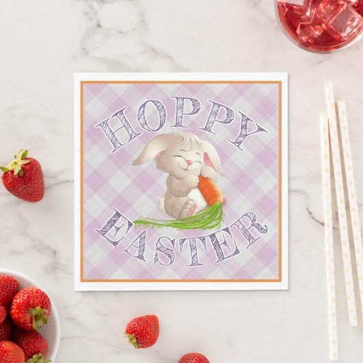 Hoppy Happy Oaster Bunny Pink Gingham Pattern Serviette (Beispiel)