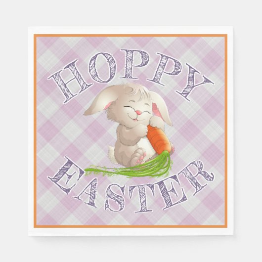 Hoppy Happy Oaster Bunny Pink Gingham Pattern Serviette (Vorderseite)