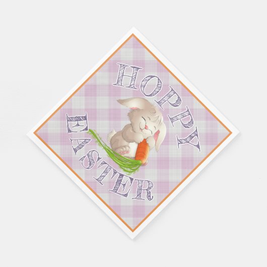 Hoppy Happy Oaster Bunny Pink Gingham Pattern Serviette (Ecke)