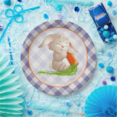 Hoppy Happy Oaster Bunny Violet Gingham Pattern Pappteller (Party)