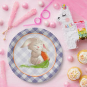 Hoppy Happy Oaster Bunny Violet Gingham Pattern Pappteller (Party)