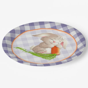 Hoppy Happy Oaster Bunny Violet Gingham Pattern Pappteller