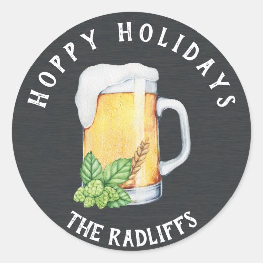 Hoppy Holidays Bier Tasse Personalisiert Sticker (Vorderseite)