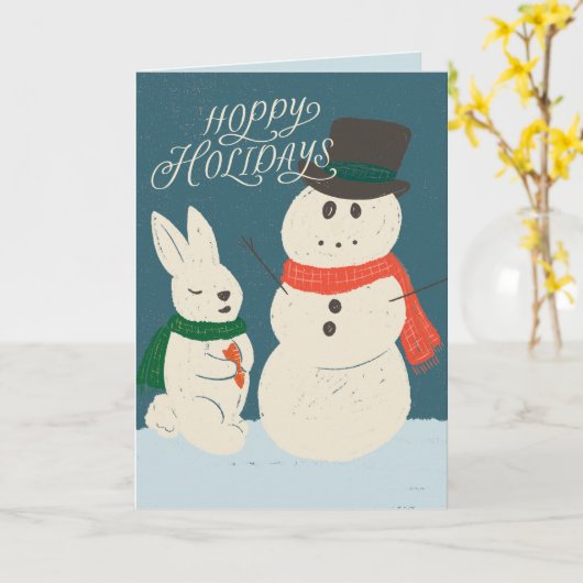 Hoppy Holidays Bunny & Snowman Grußkarte Karte (Gelbe Blume)