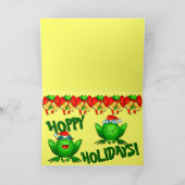 Hoppy Holidays Cartoon Frogs Weihnachtsmannmützen Feiertagskarte (Innenseite)