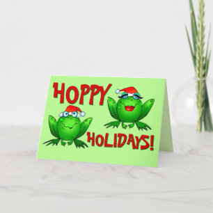 Hoppy Holidays Cartoon Grüne Frösche Rote Buchstab Feiertagskarte