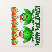 Hoppy Holidays Cartoon Weihnachtsfrosch Bells Bows Puzzle (Vertikal)