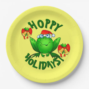 Hoppy Holidays Cartoon Weihnachtsfrosch Bells Pappteller