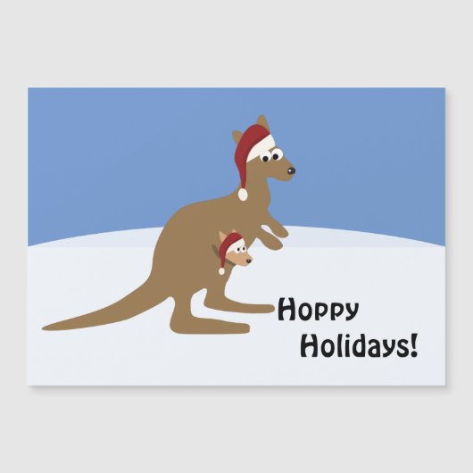 Hoppy Holidays Christmas Kangaroo und Joey Magnetkarte (Vorderseite)