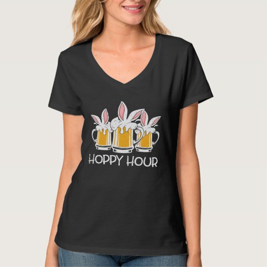 Hoppy Hour Funny Easter Beer Pints Bunny Ears Drin T-Shirt (Vorderseite)